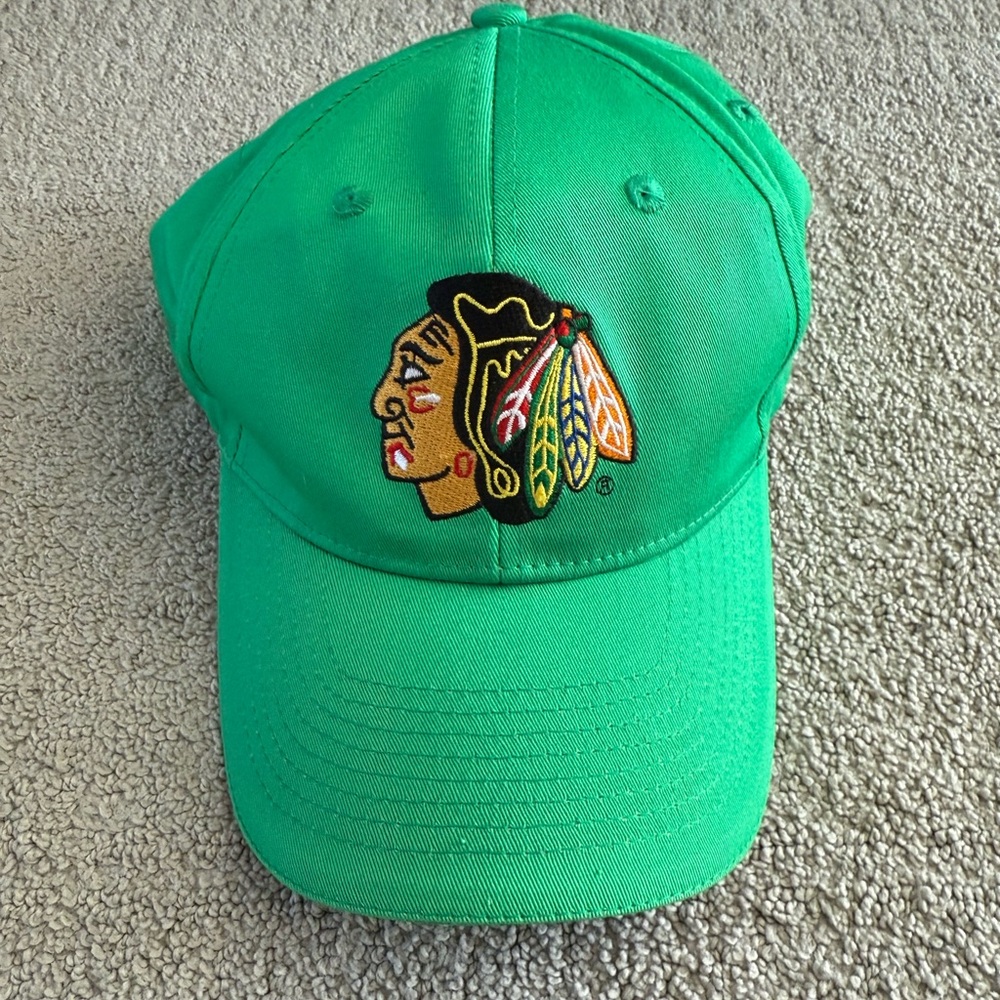 Vintage Chicago Blackhawks NHL Green Hat Kick10 Pro Gear Embroidered Cap